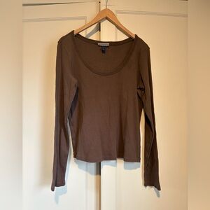 Universal Thread Brown Ribbed Cotton Long Sleeve T-Shirt